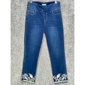 Go Fish Embroidered Hem Stretch Ankle Jeans Womens 6 Blue Western Boho Pull On